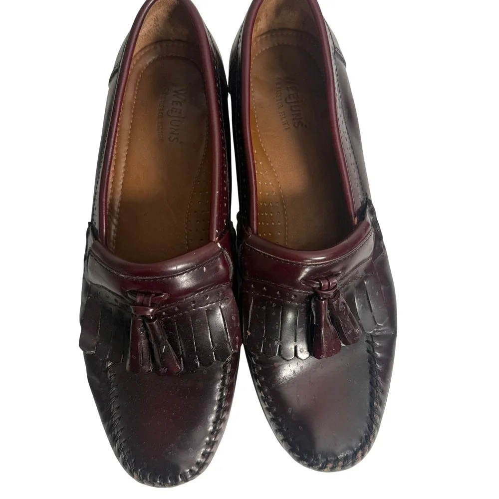 GH Bass Weejuns Tassel Loafer Men 9.5 D Burgundy Leather Kiltie Preppy Dress Sho